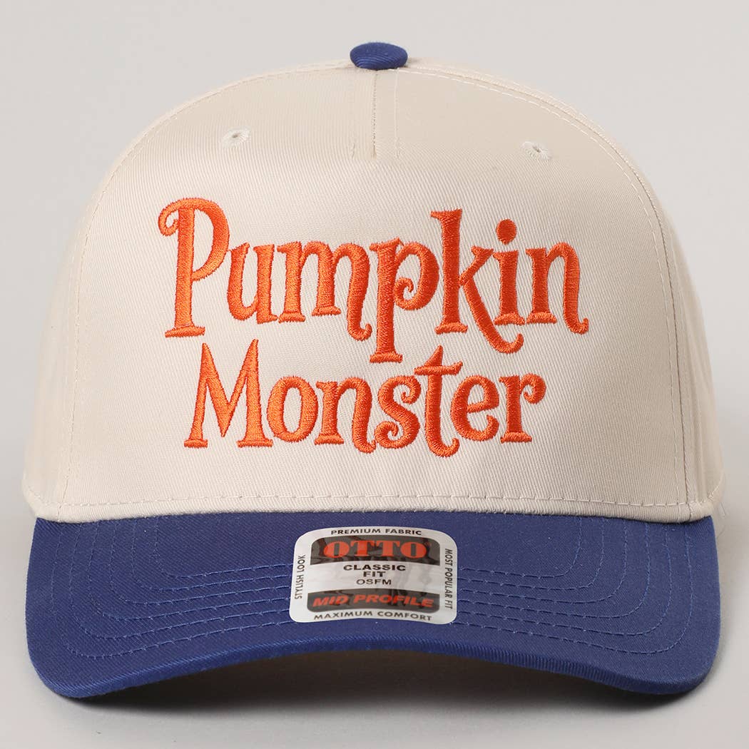 Pumpkin Monster Typography Embroidery Trucker Hat