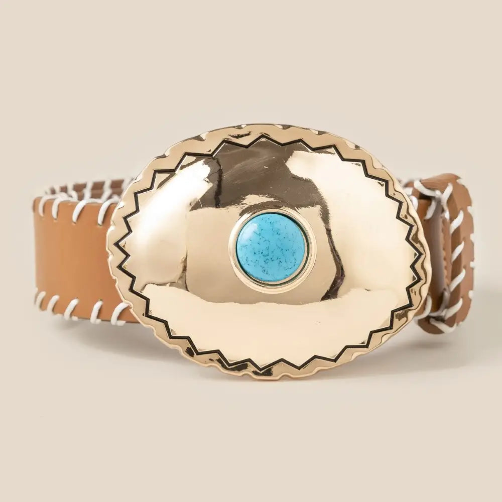 Western Turquoise Oval Concho Buckle Belt
