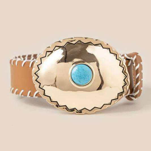 Western Turquoise Oval Concho Buckle Belt
