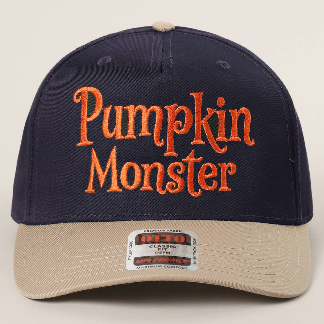 Pumpkin Monster Typography Embroidery Trucker Hat