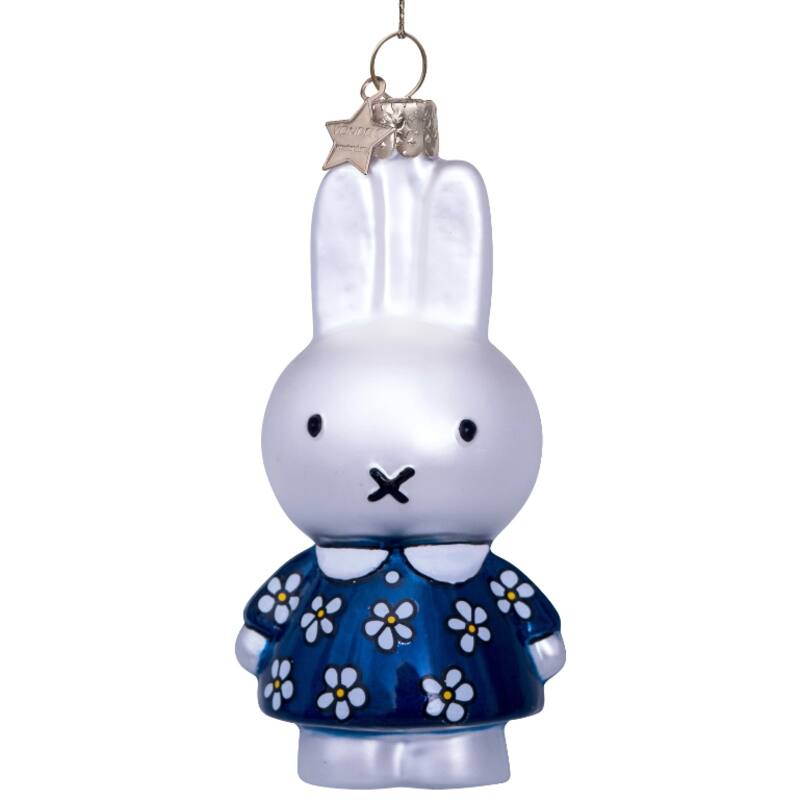 Miffy Blue Flower Dress Glass Ornament