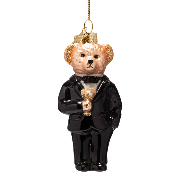 Ornament Glass Bear Blue in Clothes