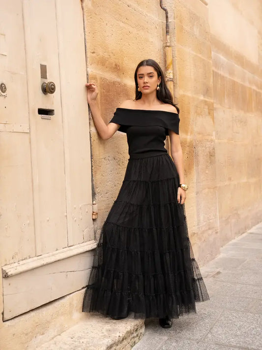 Constance Tiered Maxi Length Plumetis Skirt