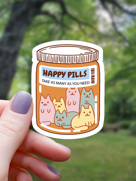 Happy Pills Cat Bottle Sticker