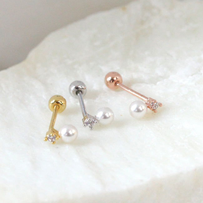 Tiny Crystal & Opal Key Screw Back Earring