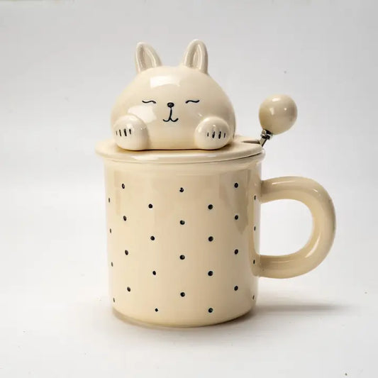 Rabbit Mug with Lid and Glass Straw