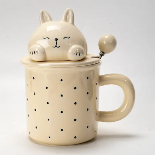 Rabbit 13oz Mug with Lid and Glass Straw