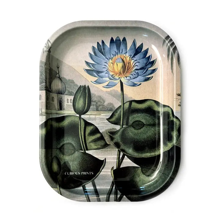 Small Metal Blue Lotus Water Lily Trinket Tray