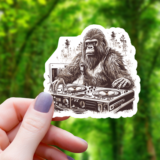 Bigfoot DJ Spinning Records Sticker