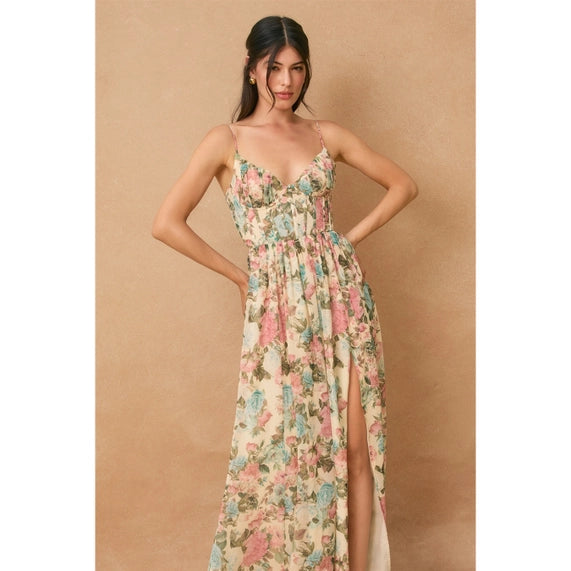 Gilded Ballroom Corset Flowy Maxi Dress