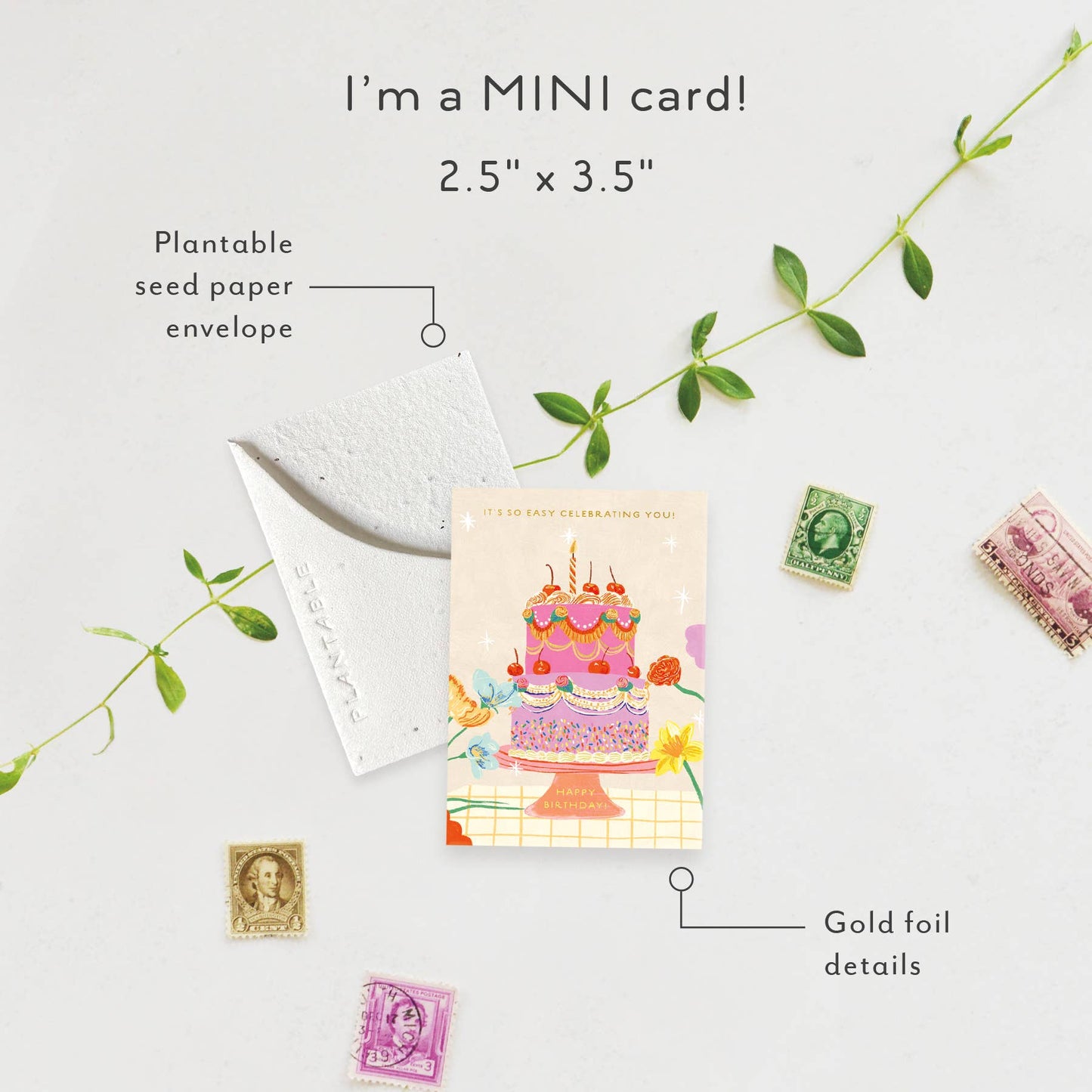 Cherry Cake Sprout - Birthday Mini Greet 2.5 x 3.5