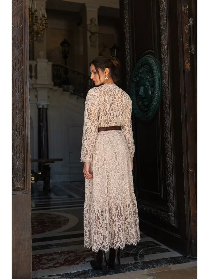 Maël Lace Skirt with Godets - Taupe