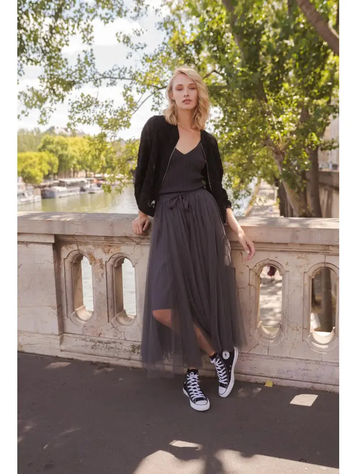 Aria Long Tulle Skirt - Grey