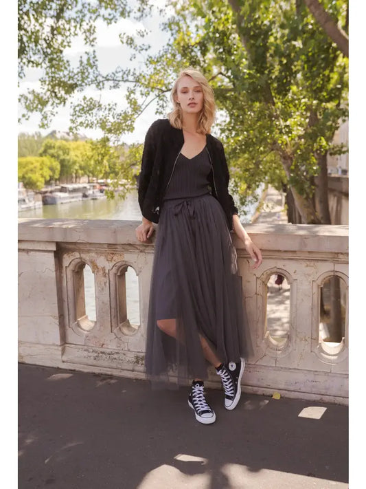 Aria Long Tulle Skirt - Grey