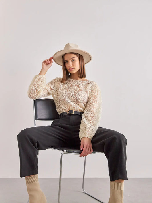 Textured Rosette Blouse - Ecru