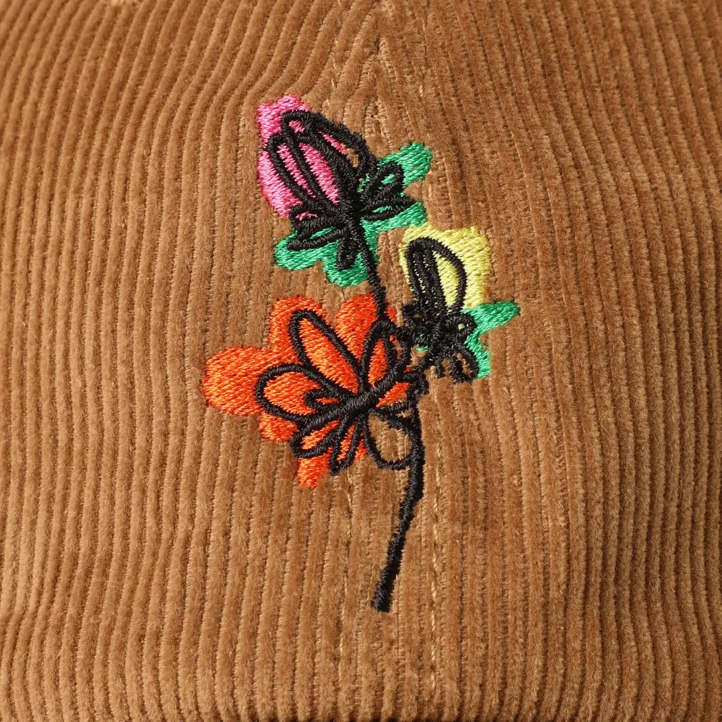 Watercolor Flower Embroidered Corduroy Baseball Cap