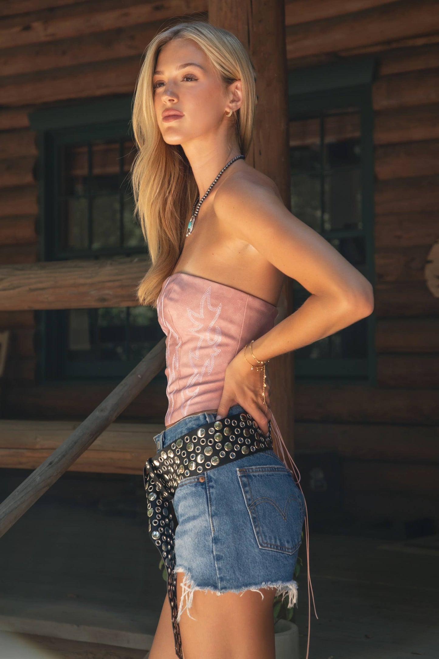 BECKEE Vegan Leather Embroidered Western Corset Top