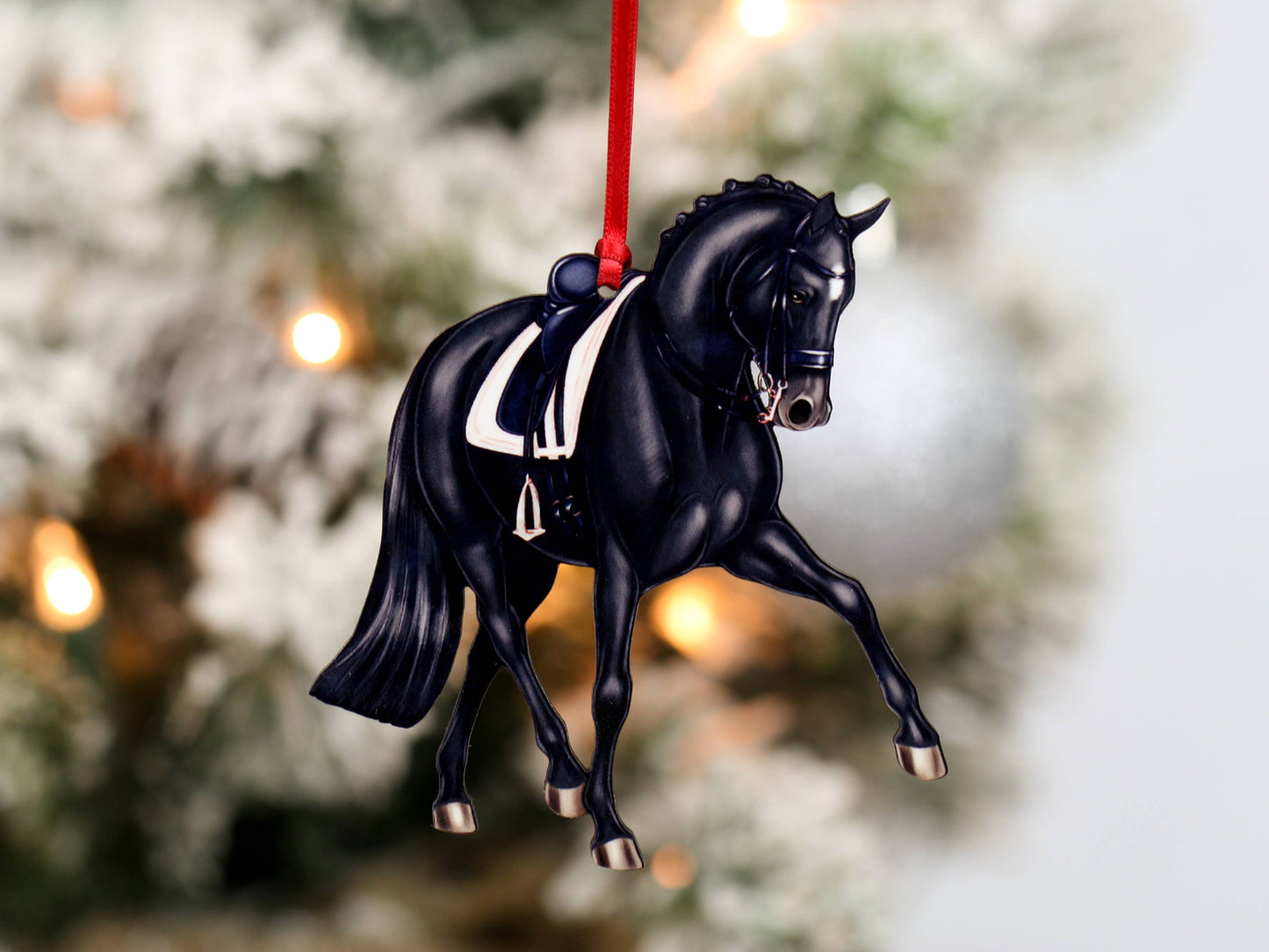 Dressage Horse Christmas Ornament - Black Half Pass Dressage