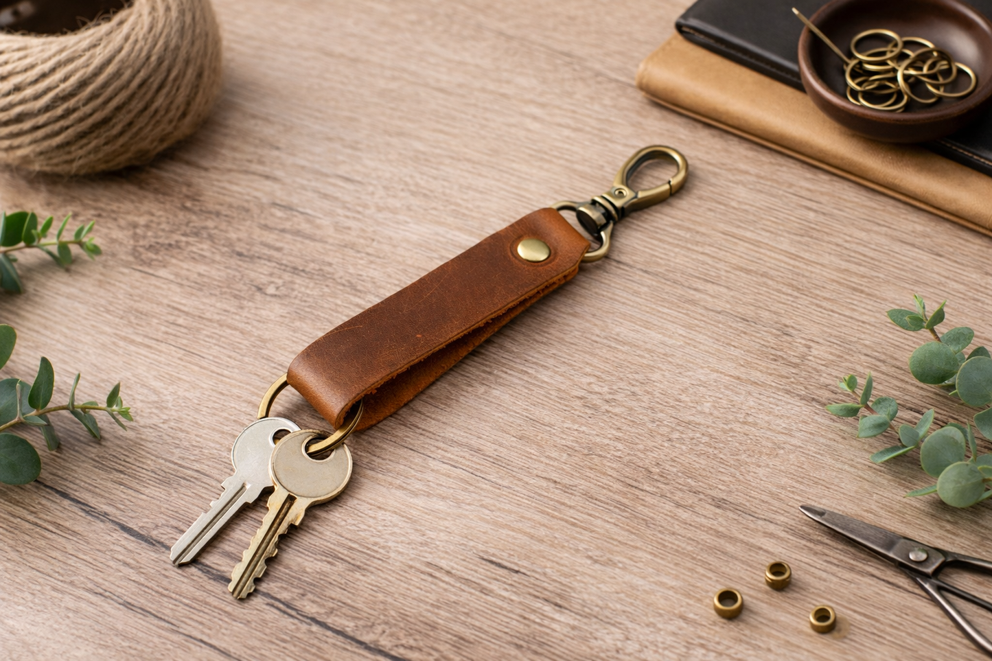 Genuine Leather Keychain, Keychain RIng, Handmade Key Tag