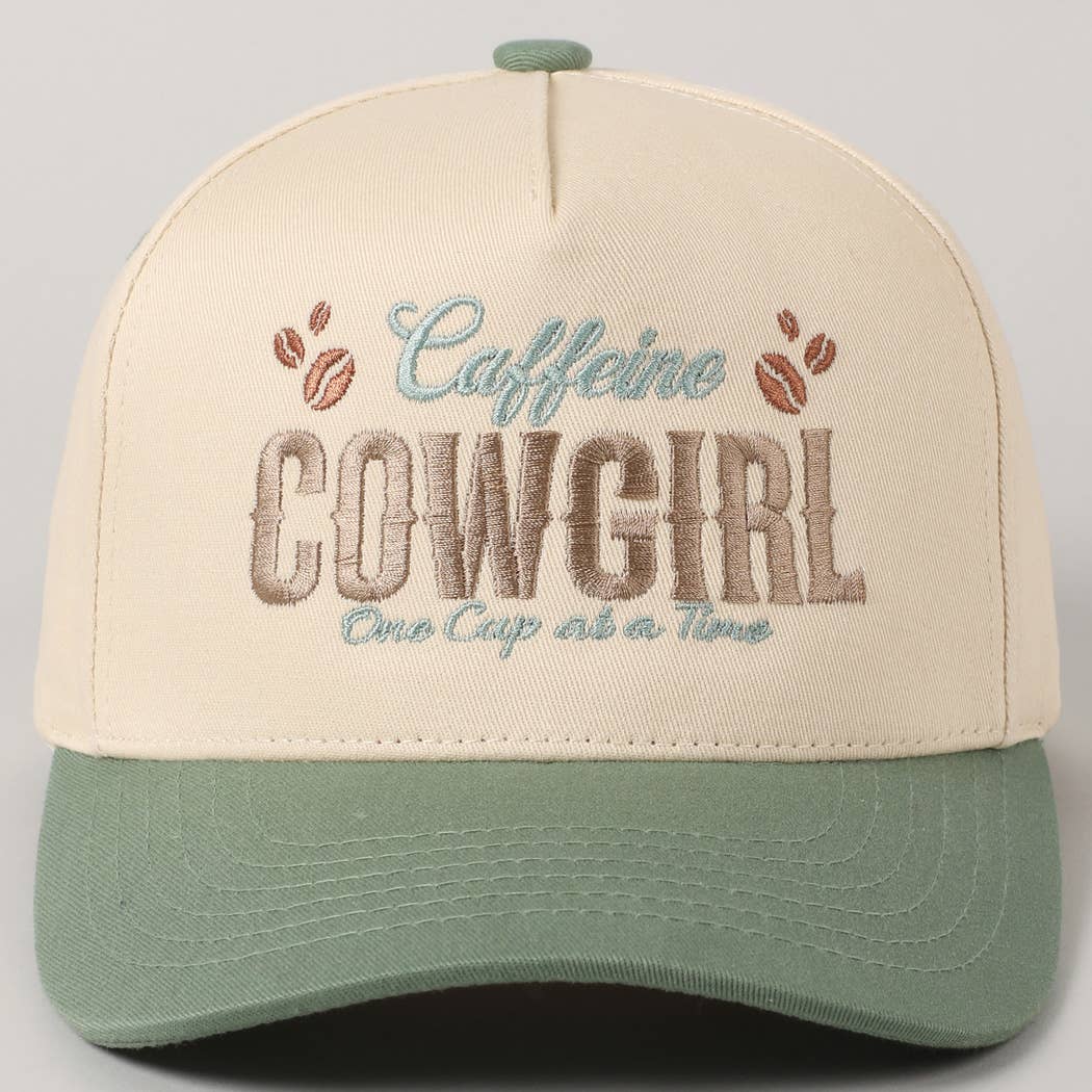 Caffeine Cowgirl One Cup At A Time Lettering Embroidery Cap