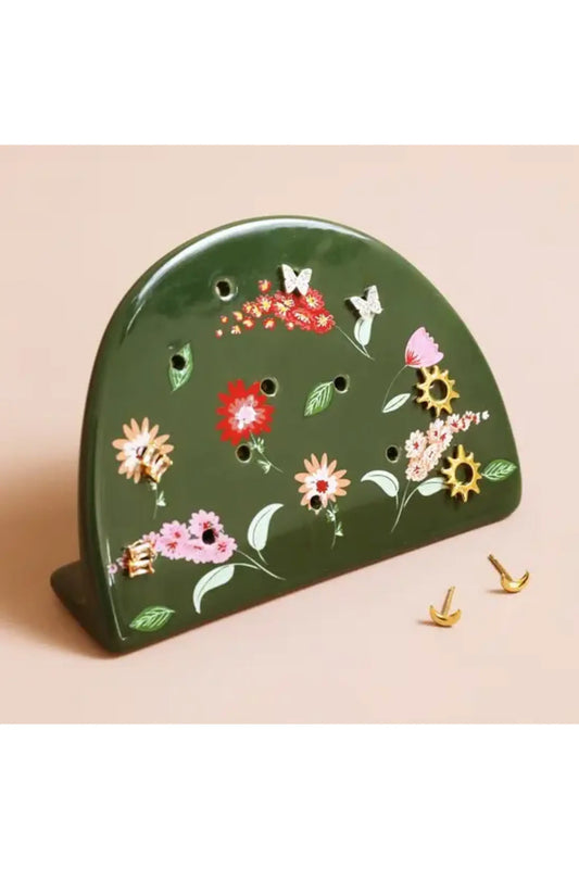 Forest Green Flower Earring Holder