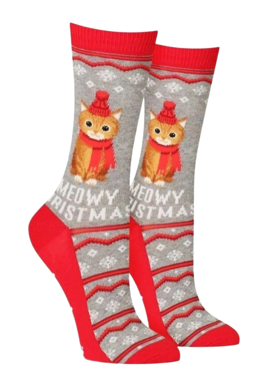 HOTSOX Women's Meowy Christmas Crew Socks