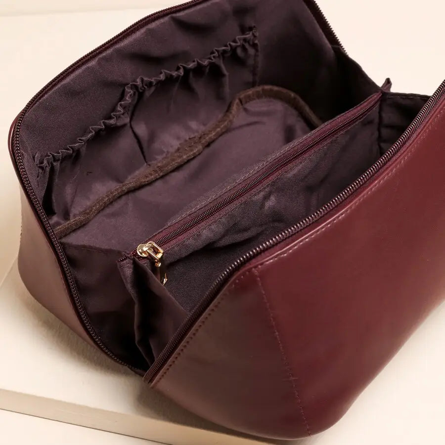 Burgundy Open Flat Rectangular Makeup Bag