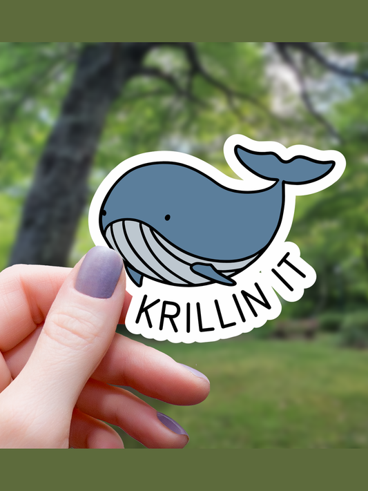 Krilling It Whale Animal Pun Sticker