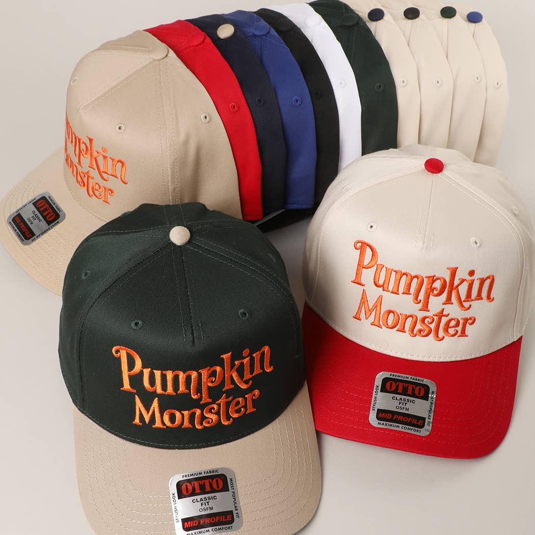 Pumpkin Monster Typography Embroidery Trucker Hat