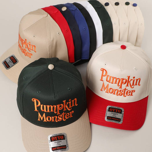 Pumpkin Monster Typography Embroidery Trucker Hat