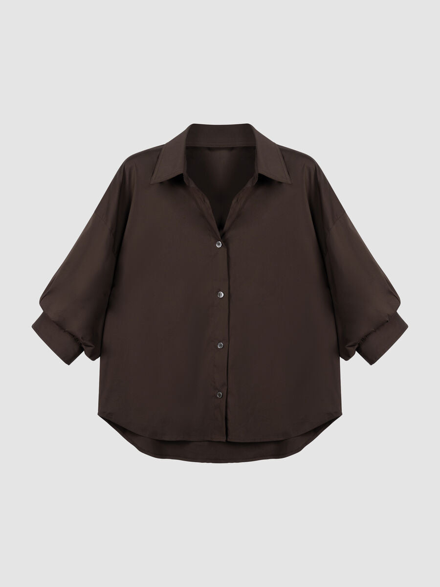 Stretch Cotton Poplin Blouse with Layered Sleeves