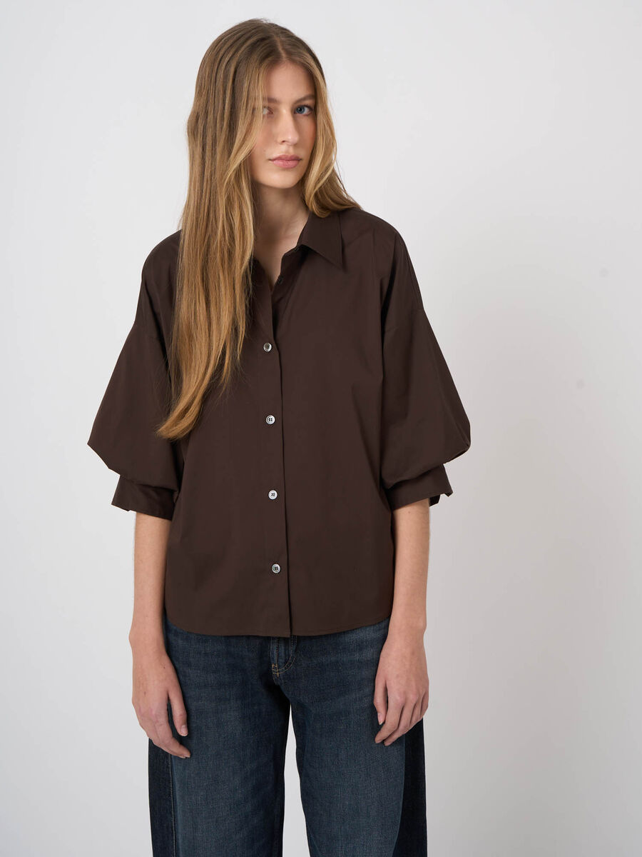 Stretch Cotton Poplin Blouse with Layered Sleeves