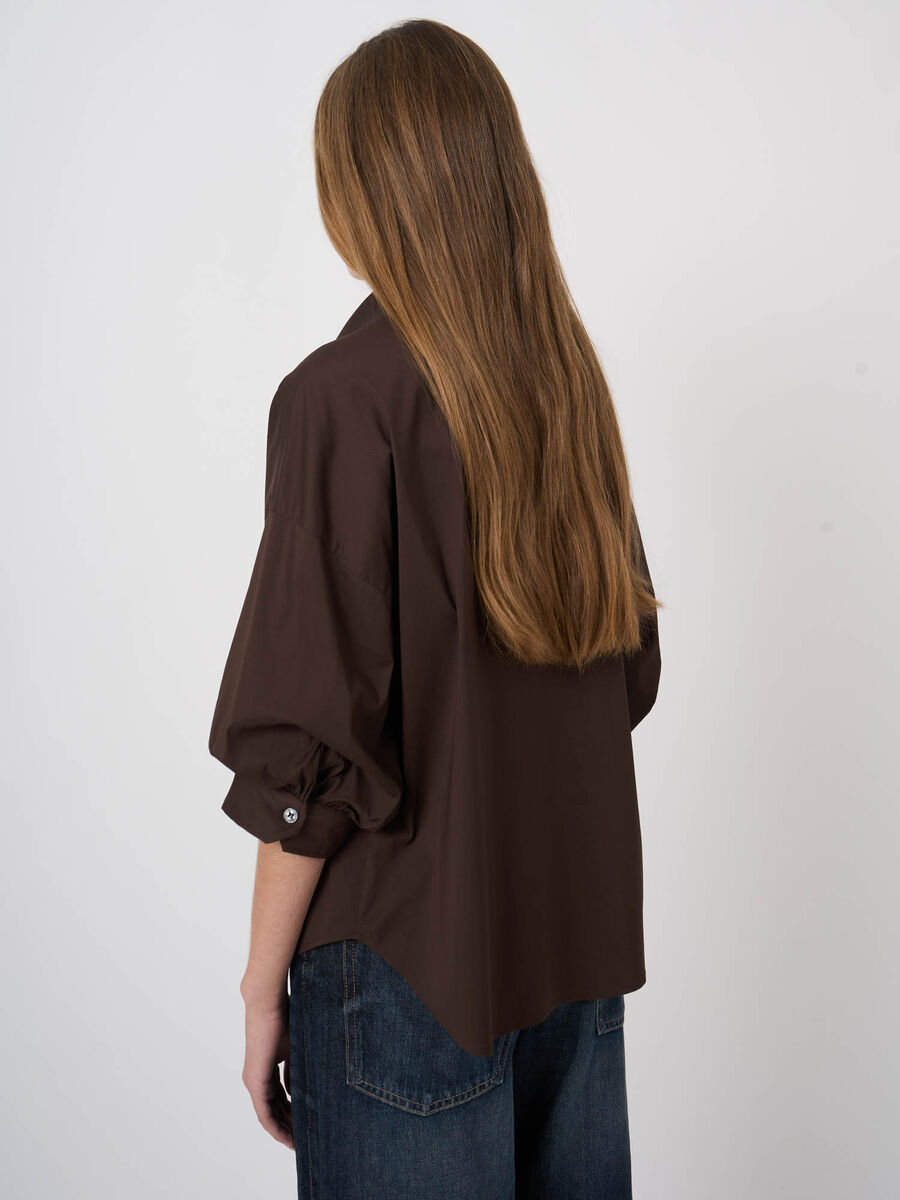 Stretch Cotton Poplin Blouse with Layered Sleeves