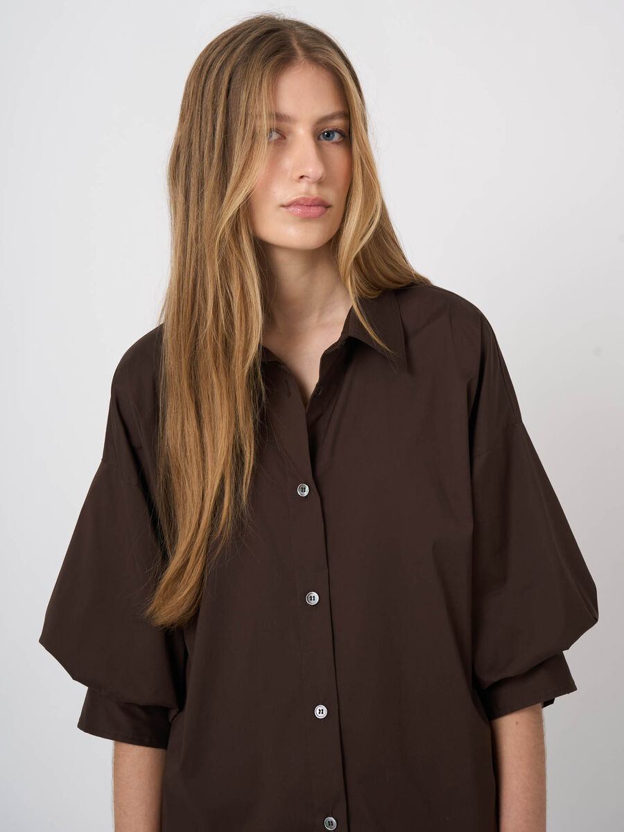 Stretch Cotton Poplin Blouse with Layered Sleeves