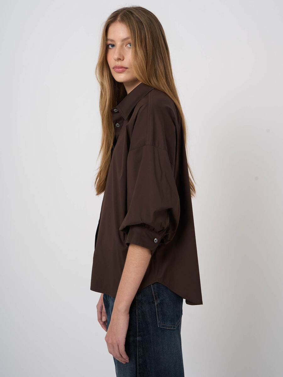 Stretch Cotton Poplin Blouse with Layered Sleeves