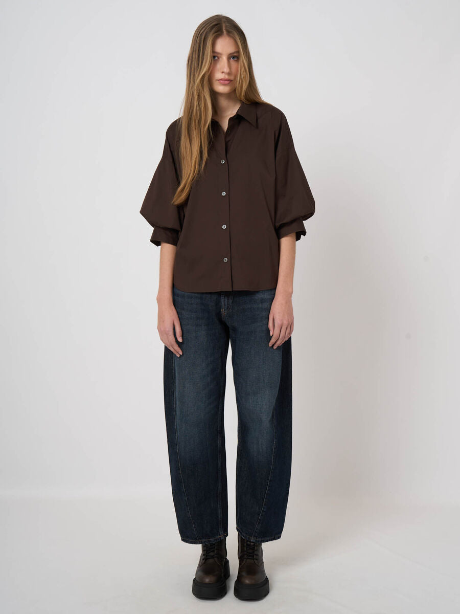 Stretch Cotton Poplin Blouse with Layered Sleeves