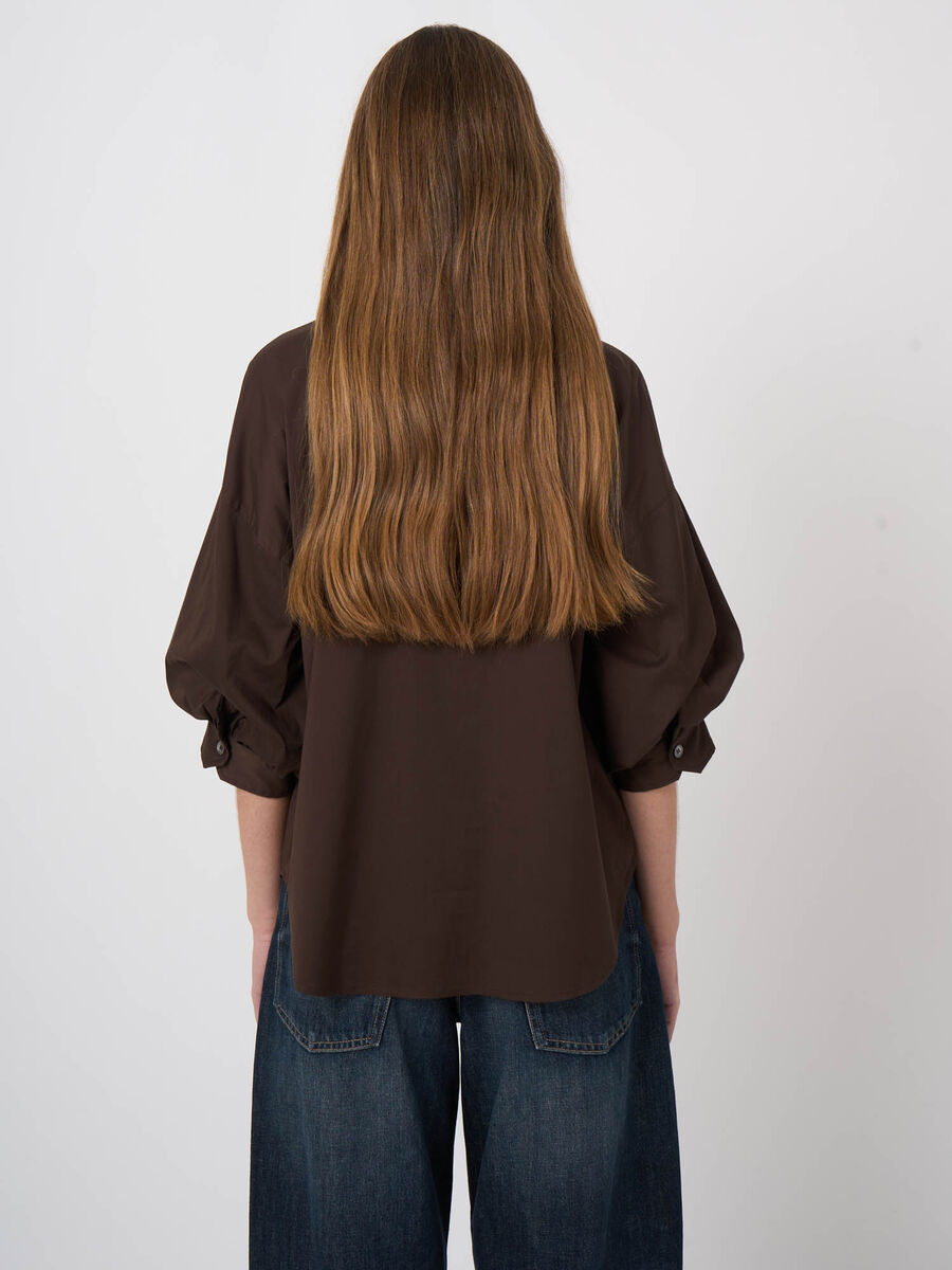 Stretch Cotton Poplin Blouse with Layered Sleeves