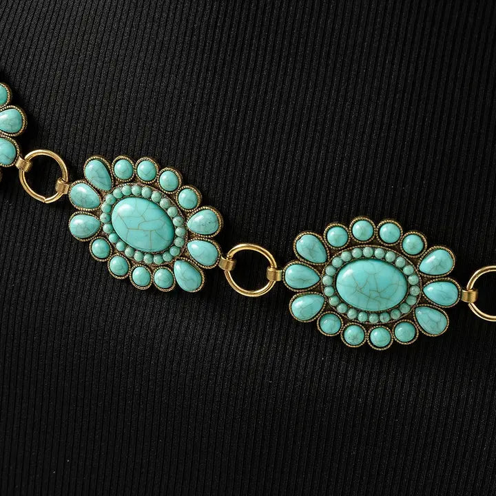 Western Turquoise Stone Bead Concho Disc Chain Belt