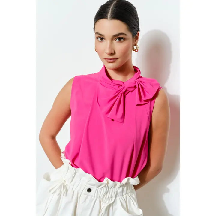 High Neck Bow Blouse Top