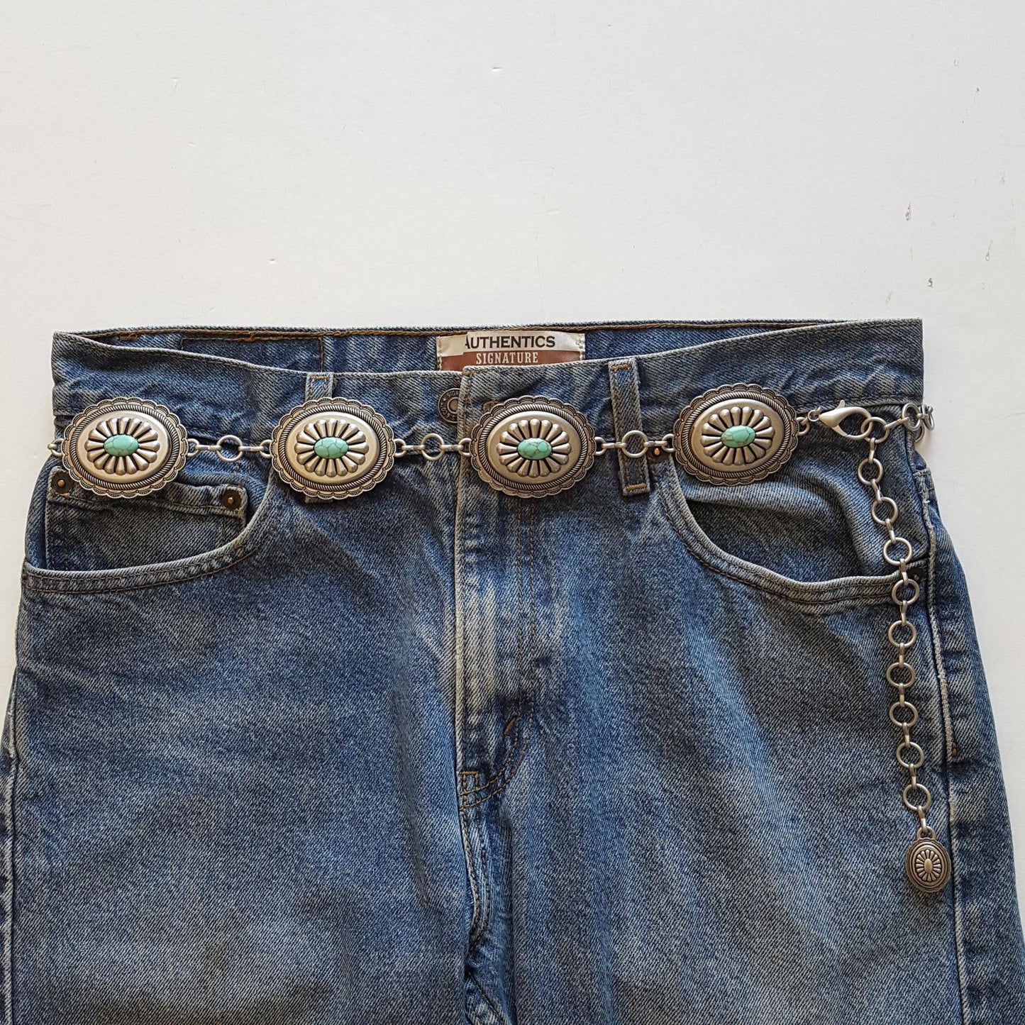 Women's Western Oval Concho Chain Belt with Stones