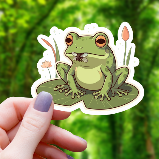 Frog Eating Fly on Lilypad Sticker