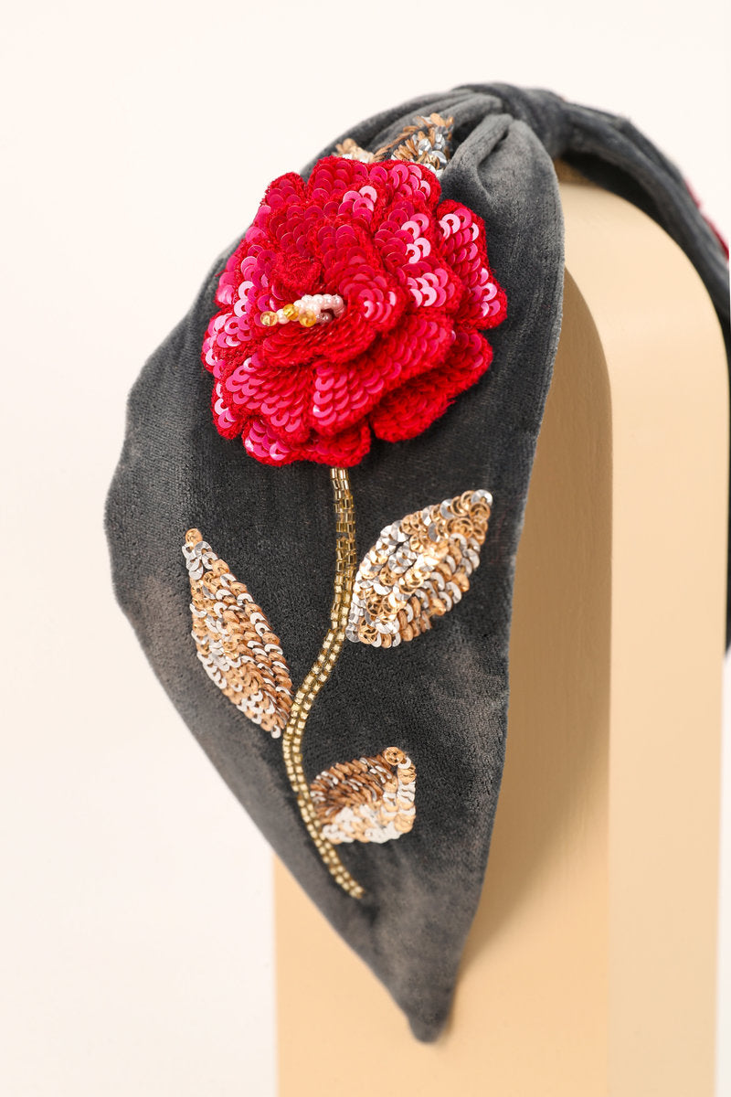 Velvet Embroidered Headband | Zinnia Flower