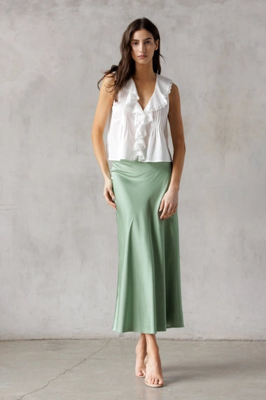 Satin Midi Skirt | Green