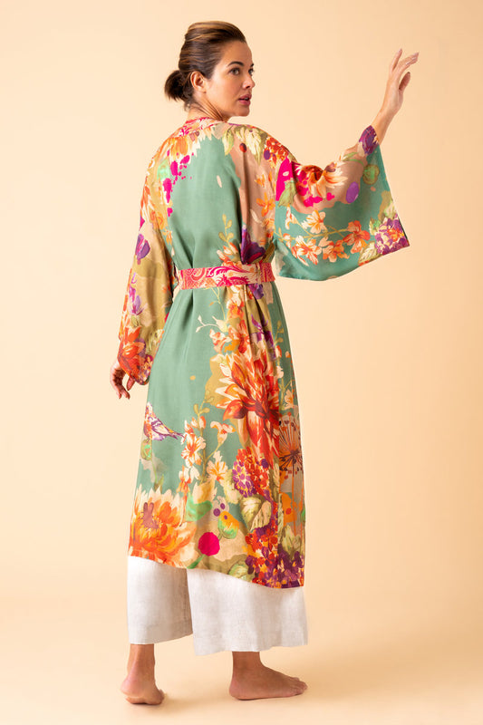 Birds and Blooms Kimono Gown in Sage