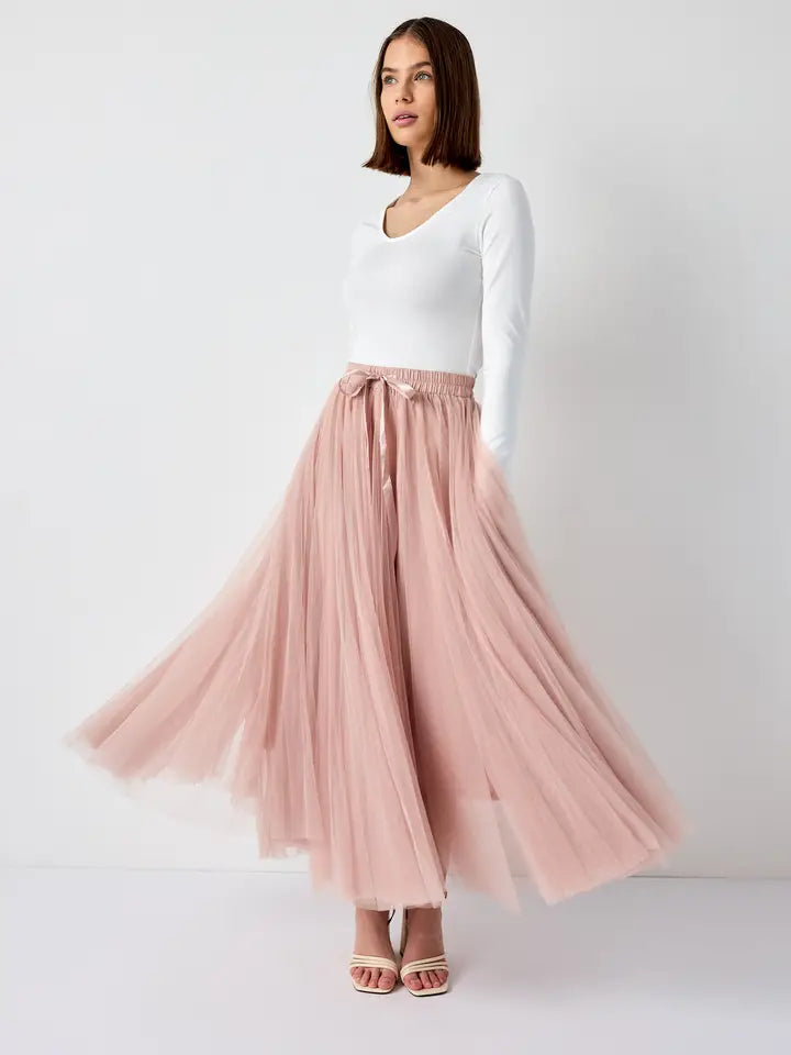 Aria Long Tulle Skirt - Old Rose