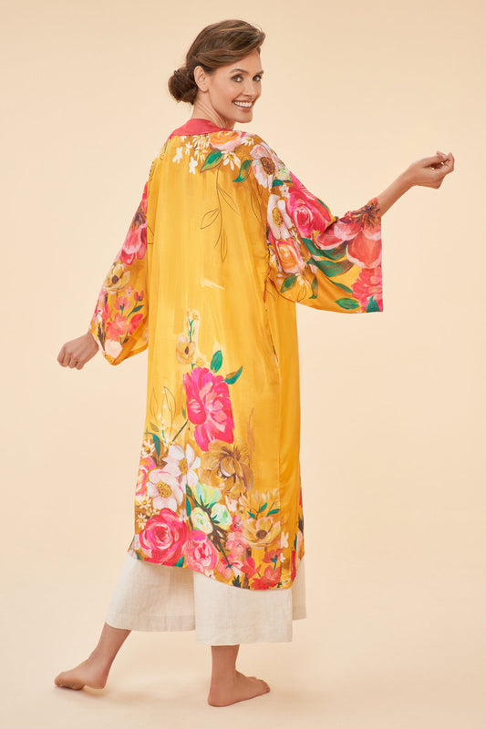 Impressionist Floral Kimono Gown | Mustard