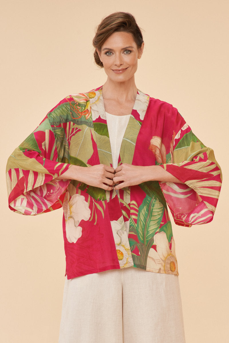 Delicate Tropical Kimono Jacket | Dark Rose