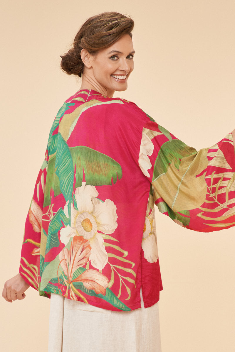 Delicate Tropical Kimono Jacket | Dark Rose