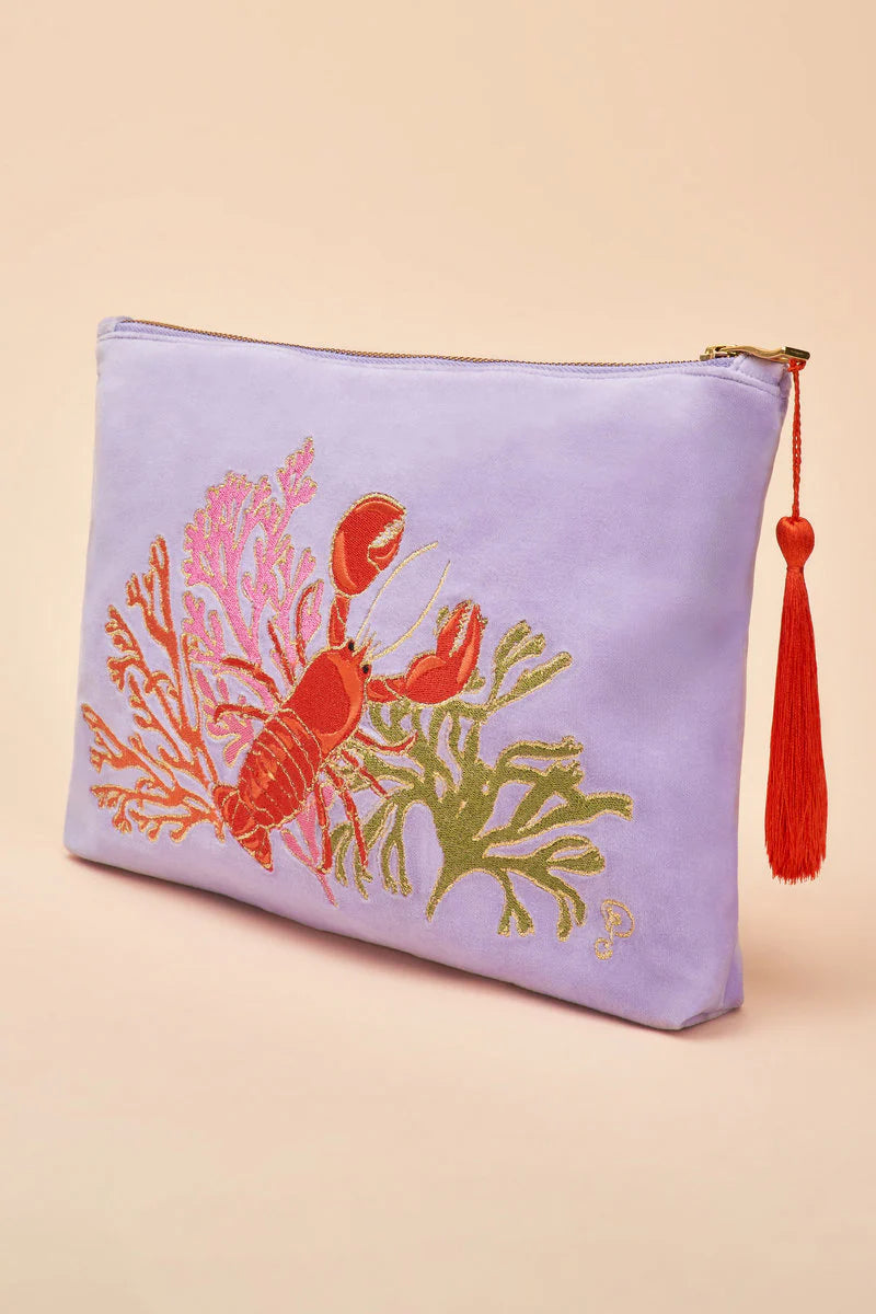 Velvet Embroidered Zip Pouch | Lobster Buddies