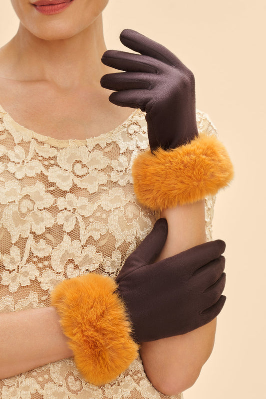 Bettina Gloves | Chocolate & Mustard